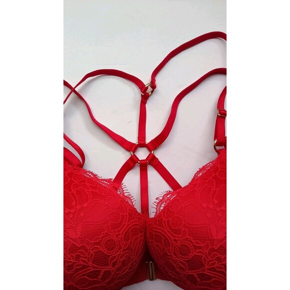 Victoria's Secret  Bombshell Bra 36C Front Close Red Padded Add 2 Cup Push Up - Picture 5 of 6